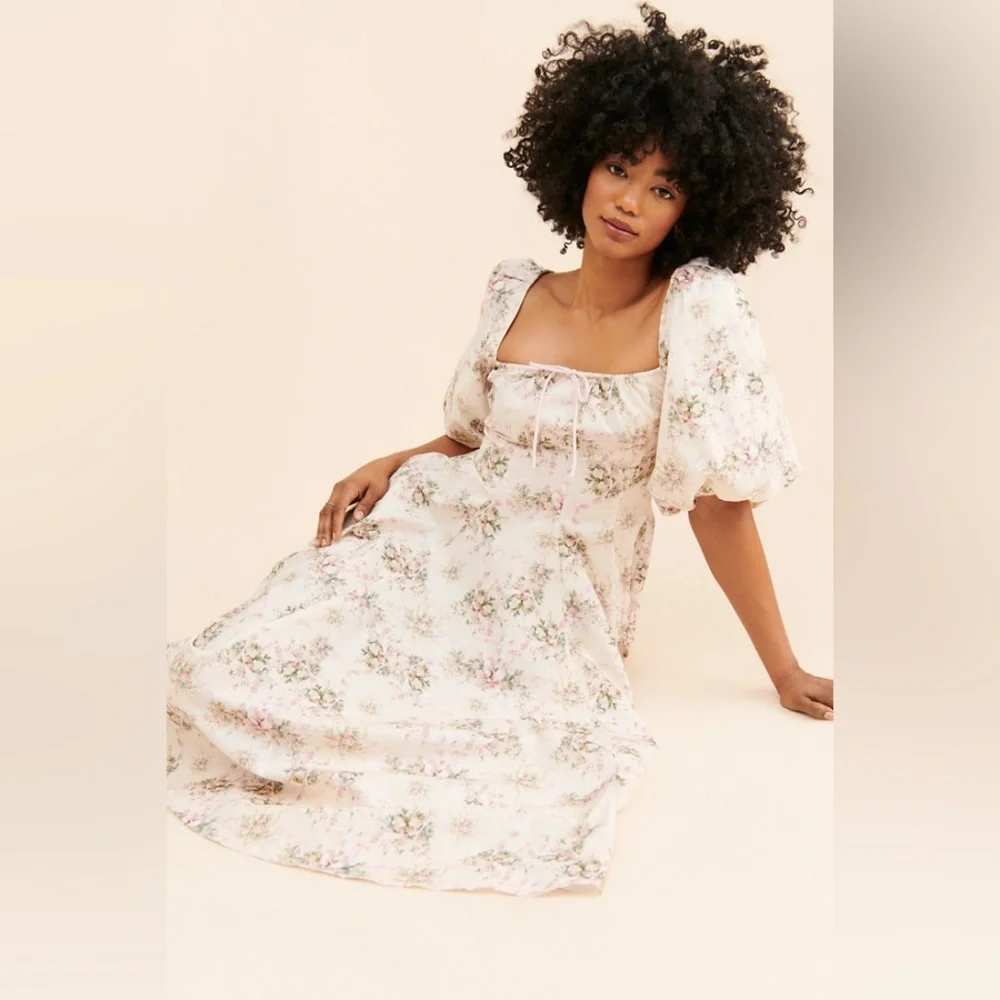 Selkie Cream Floral Midi Dress - Picture 3 of 11